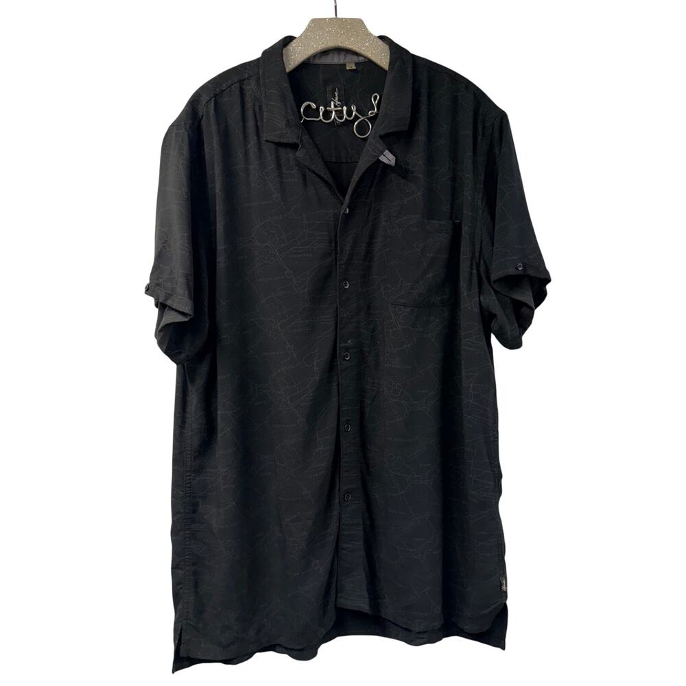 Howe Map Camp Shirt Short Sleeve XL Black Button Front Rayon